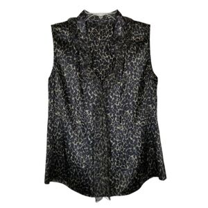 Elie Tahari Animal Print Sleeveless Blouse Top Ruffle Neckline Multicolor Size M